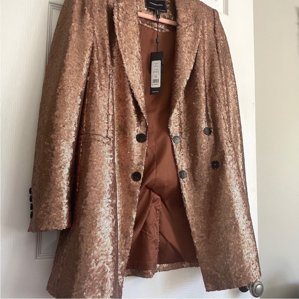 NWT BCBGMaxAzria Gold Blazer Suit Jacket Metallic Structured Design - Picture 10 of 12